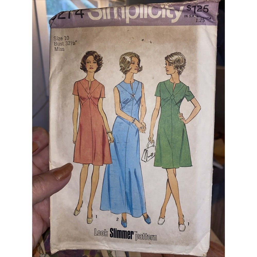 Simplicity 6274 Dress Sewing Pattern Misses Size 10 Knee Ankle Length Cut 1974